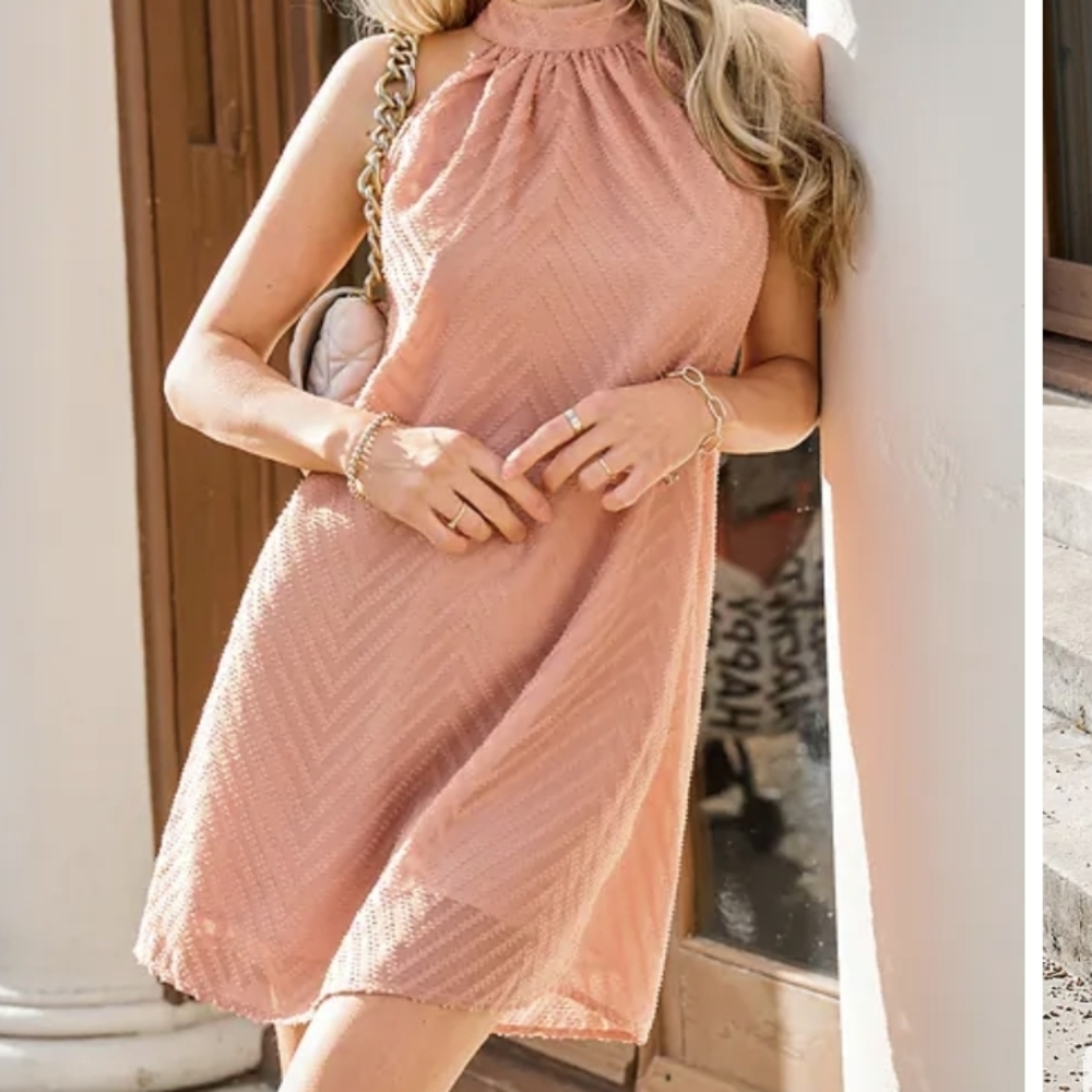 NEW / NWT Cupshe Coral Peach Halter Mini Dress MEDIUM - Picture 4 of 6